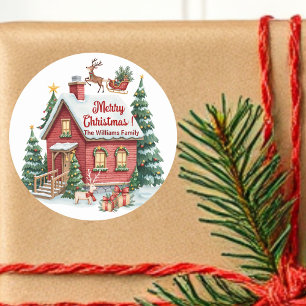 Gingerbread House Reindeer Fir Trees Runder Aufkleber