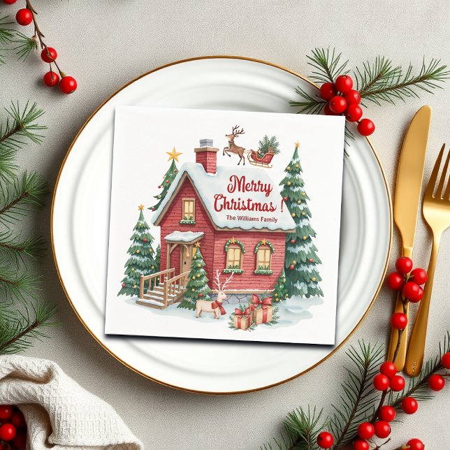 Gingerbread House Reindeer Fir Trees Serviette (Von Creator hochgeladen)