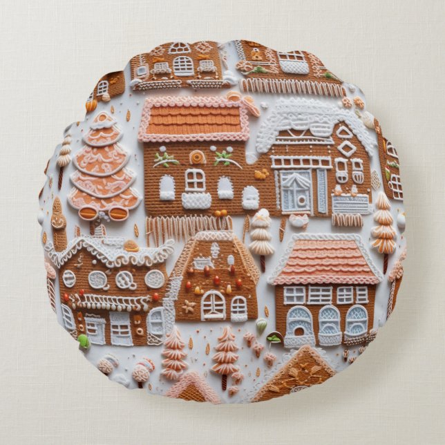 Gingerbread House Rundes Kissen (Vorderseite)