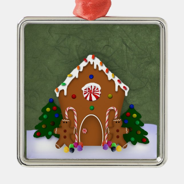 Gingerbread House Silbernes Ornament (Vorne)