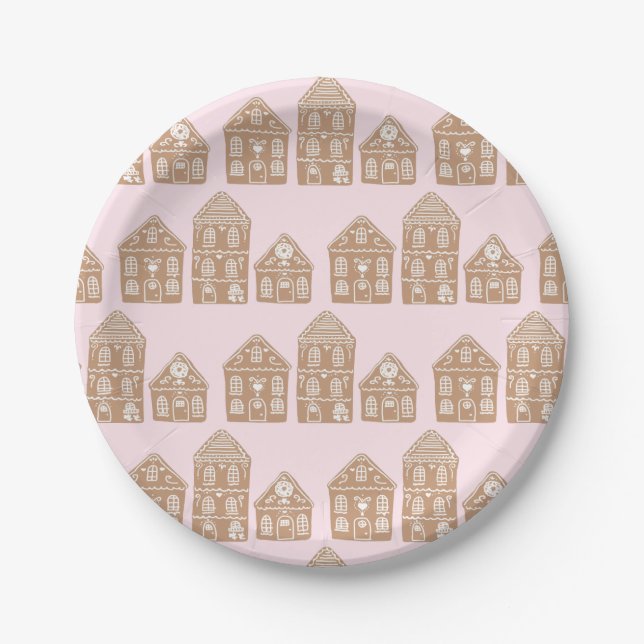 Gingerbread House Village Illustration Pappteller (Vorderseite)