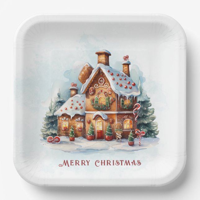 Gingerbread House Weihnachtszeitung Plate Pappteller (Vorderseite)