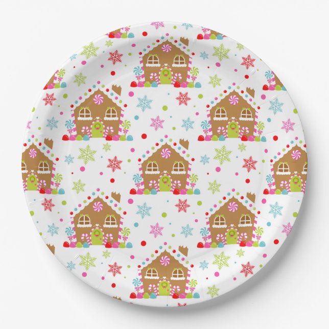Gingerbread House - Whimsisches Weihnachtsdesign Pappteller (Vorderseite)