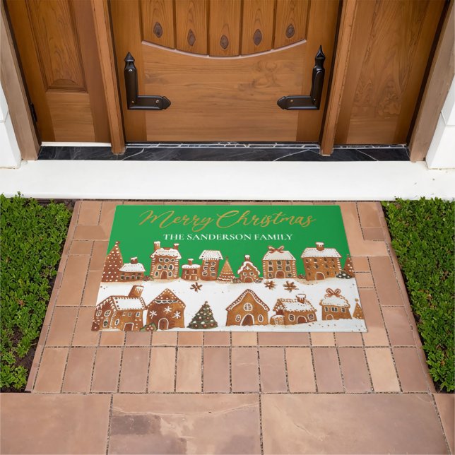 Gingerbread Houses Frohe Weihnachtsgrüße Grün Fußmatte (Außenbereich)