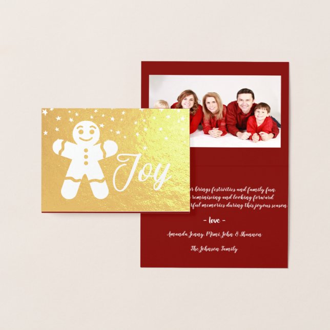 Gingerbread Join Script Foto Red Gold Stars White Folienkarte (Anzeige)