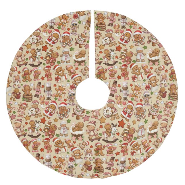 Gingerbread Joy Christmas Tree Skirt Polyester Weihnachtsbaumdecke (Vorderseite)