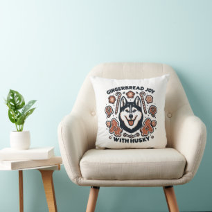 Gingerbread Joy mit Husky Dog Minimalistisch Holid Kissen