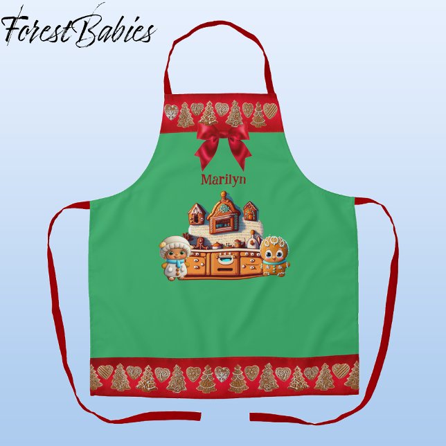 Gingerbread Kitchen Boy & Girl Cookie Graphic Schürze (Gingerbread Kitchen, Man, Boy & Woman, Girl Christmas 🎄Customizable ForestBabies Apron)