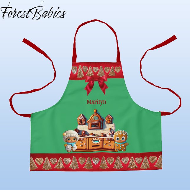 Gingerbread Kitchen Boy & Girl Cookie Graphic Schürze (Gingerbread Kitchen, Man, Boy & Woman, Girl Christmas 🎄Customizable ForestBabies Apron)