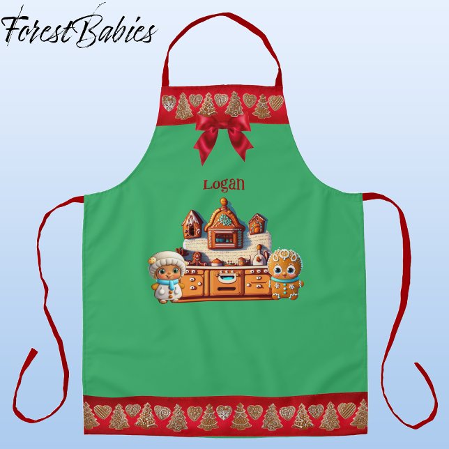 Gingerbread Kitchen Boy & Girl Cookie Graphic Schürze (Gingerbread Kitchen, Man, Boy & Woman, Girl Christmas 🎄Customizable ForestBabies Apron)