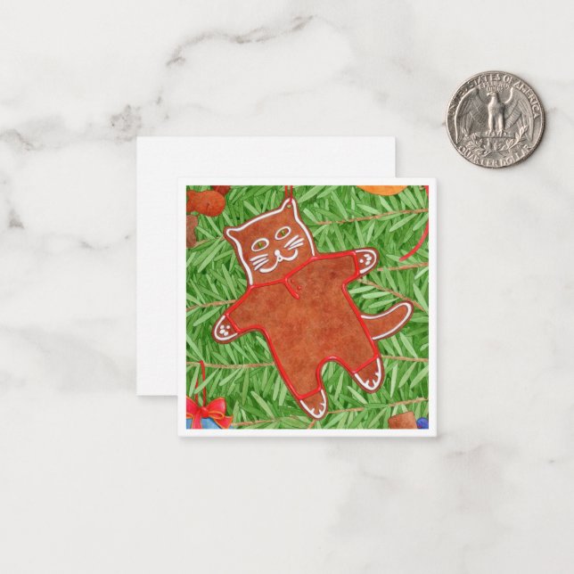 GINGERBREAD KITTY 2,5" Square Flat Notecard Mitteilungskarte (Vorderseite/Rückseite Beispiel)