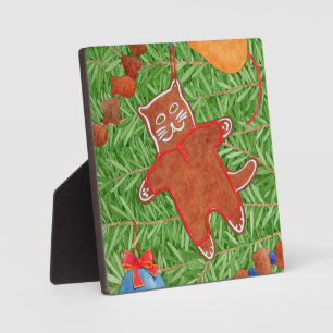 GINGERBREAD KITTY 5,5"x5,5" Plaque + Easel Fotoplatte