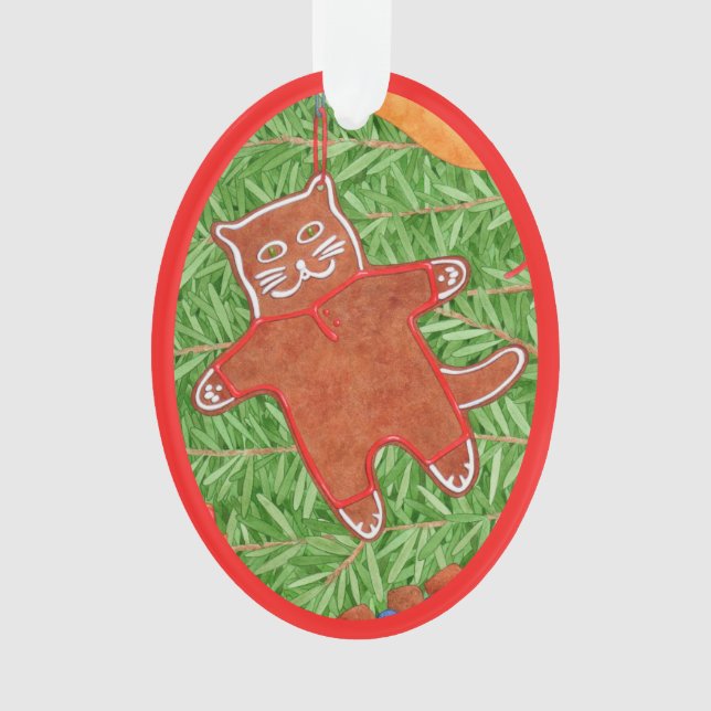 GINGERBREAD KITTY Acrylic Oval Ornament (Vorderseite)