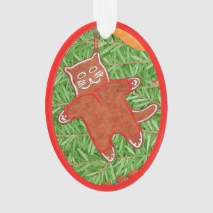 GINGERBREAD KITTY Acrylique Oval Ornement