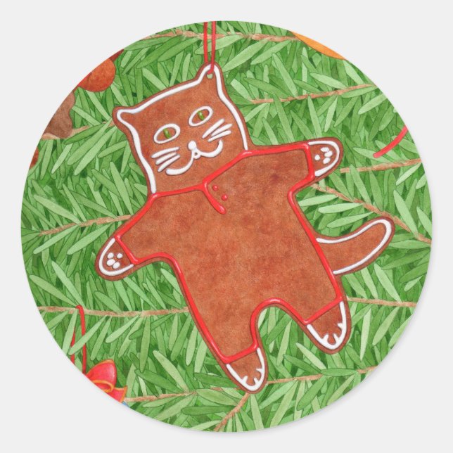 GINGERBREAD KITTY Große Round Stickers (Vorderseite)
