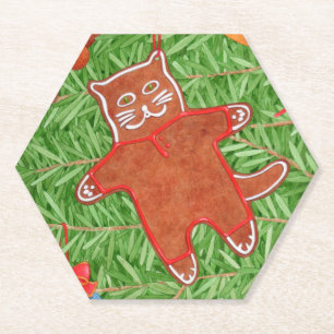 GINGERBREAD KITTY Hexagon Paper Untersetzer