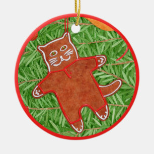 GINGERBREAD KITTY Keramik Circle Ornament