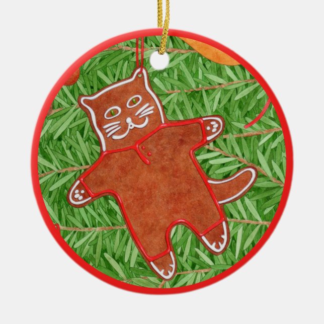 GINGERBREAD KITTY Keramik Circle Ornament (Vorne)