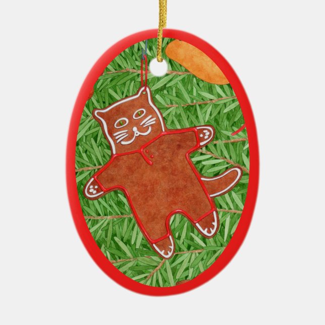 GINGERBREAD KITTY Keramik Oval Jazz Keramik Ornament (Vorne)