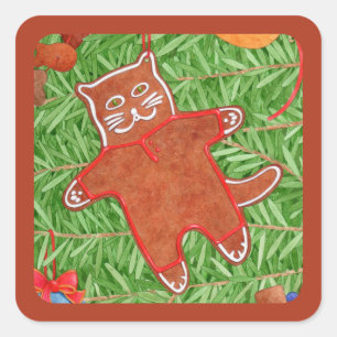 GINGERBREAD KITTY Kleiner Quadrat Sticker Lebkuche