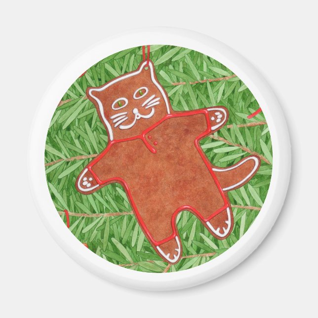 GINGERBREAD KITTY Round Magnet / weiß (Vorne)