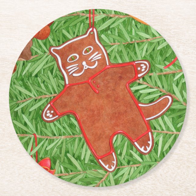 GINGERBREAD KITTY Round Paper Untersetzer (Vorderseite)