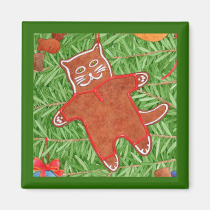 GINGERBREAD KITTY Square Magazin / Green Magnet