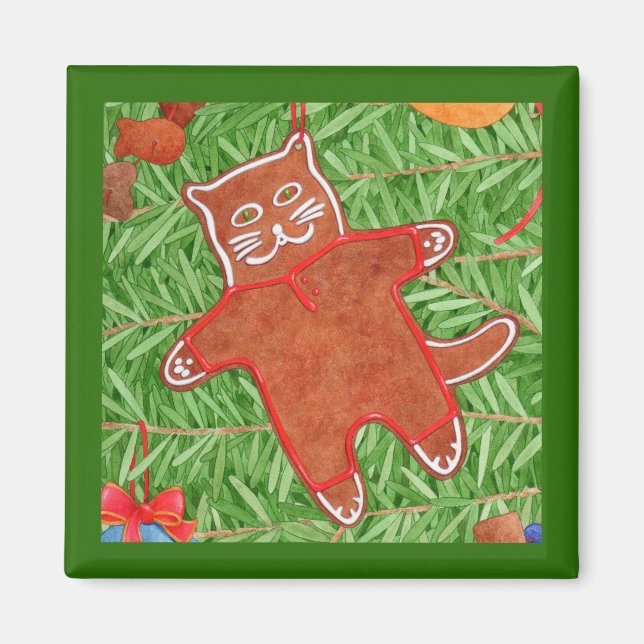 GINGERBREAD KITTY Square Magazin / Green Magnet (Vorne)