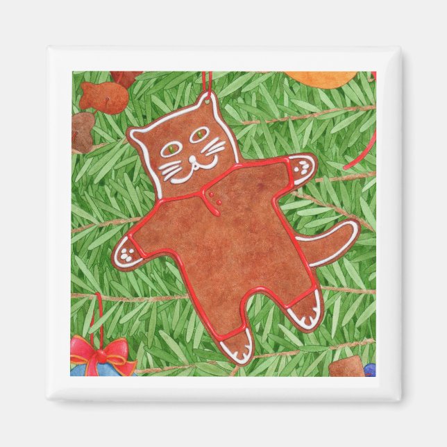 GINGERBREAD KITTY Square Magazine / White Magnet (Vorne)