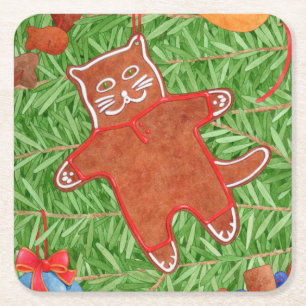 GINGERBREAD KITTY Square Paper Untersetzer