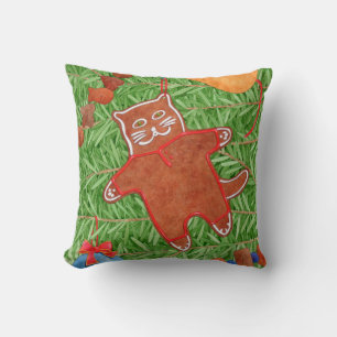 GINGERBREAD KITTY Square Throw Kissen