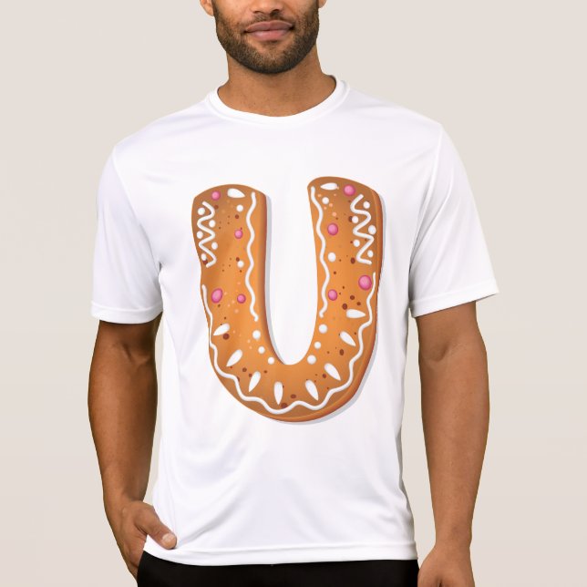 Gingerbread Letter U Monogram Holiday Cookie T-Shirt (Vorderseite)