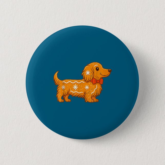 Gingerbread Long Hair Dachshund Christmas Pajama T Button (Vorderseite)