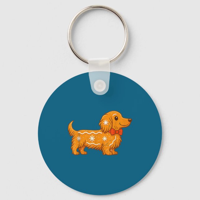 Gingerbread Long Hair Dachshund Christmas Pajama T Schlüsselanhänger (Vorderseite)