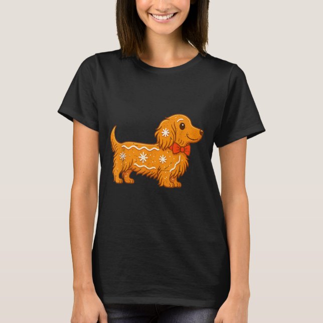 Gingerbread Long Hair Dachshund Christmas Pajama T T-Shirt (Vorderseite)