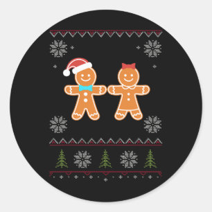 Gingerbread Man & Girl Ugly Sweater Christmas Runder Aufkleber