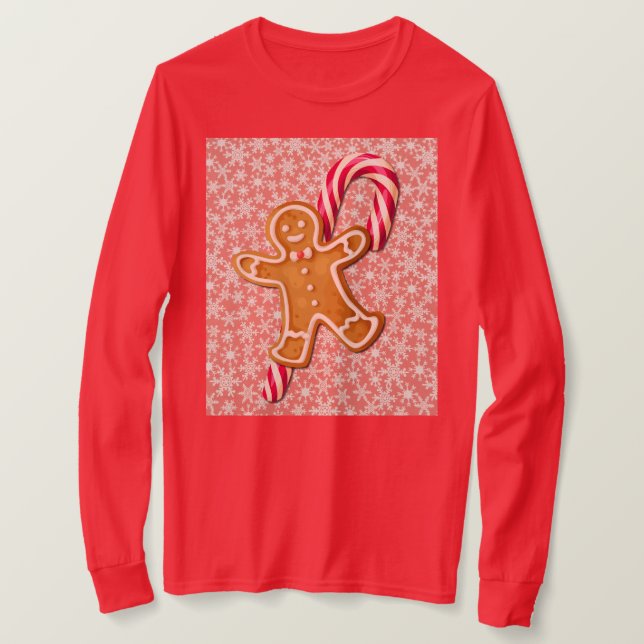 Gingerbread Man and Candy Cane Art on T-Shirt (Design devant)
