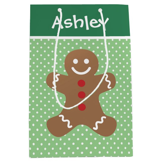 Gingerbread Man and Polka Dots Personalised Mittlere Geschenktüte (Vorderseite)