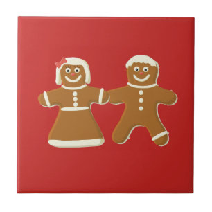Gingerbread Man and Woman on Red Fliese
