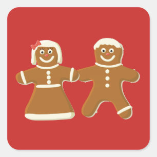 Gingerbread Man and Woman on Red Quadratischer Aufkleber