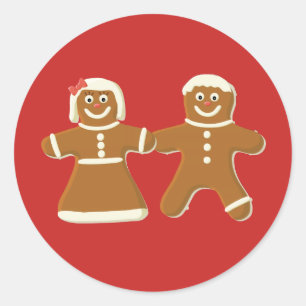 Gingerbread Man and Woman on Red Runder Aufkleber