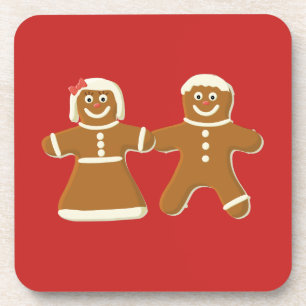 Gingerbread Man and Woman on Red Untersetzer