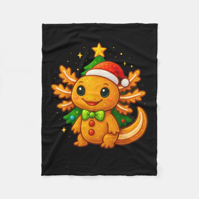Gingerbread Man Axolotl Weihnachtsmannmütze Weihna Fleecedecke (Vorderseite)