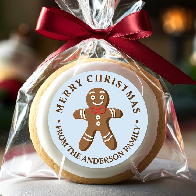 Gingerbread Man Blue Frohe Weihnachten Runder Aufkleber (Von Creator hochgeladen)