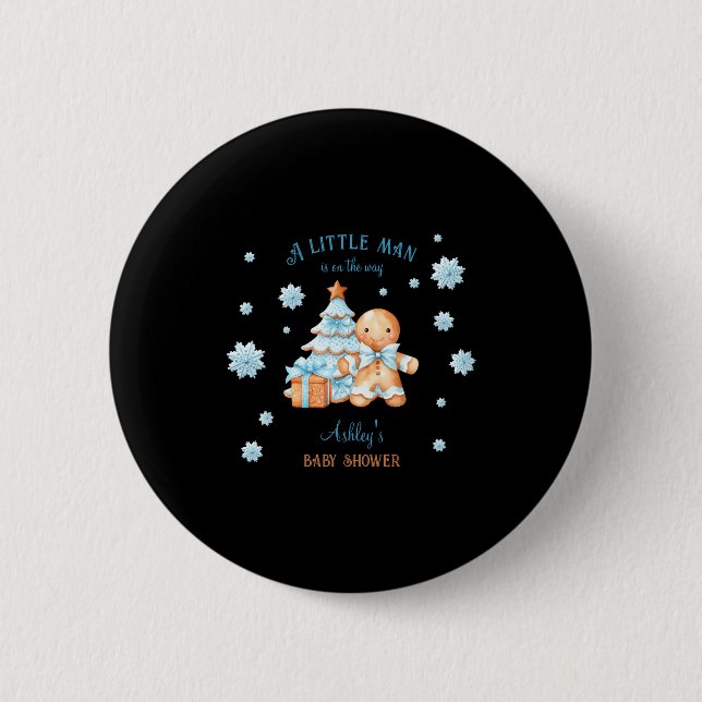 Gingerbread Man Boy Blue Christmas Baby Shower  Button (Vorderseite)
