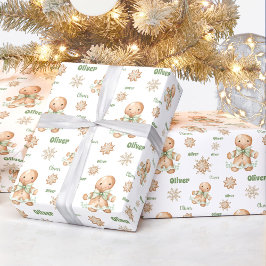 Gingerbread Man Boy Name Text Weihnachten Geschenkpapier