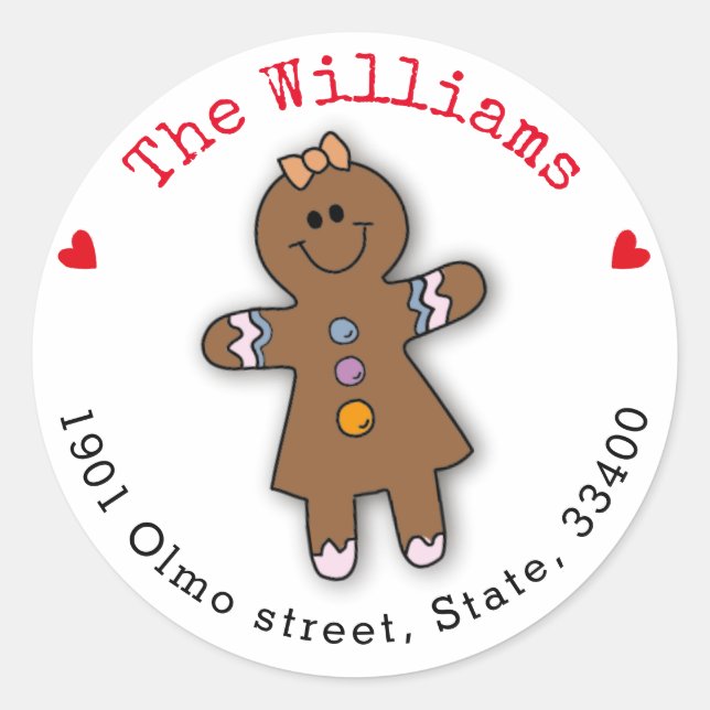 Gingerbread Man Christmas Custom Rücksendeadresse Runder Aufkleber (Vorderseite)