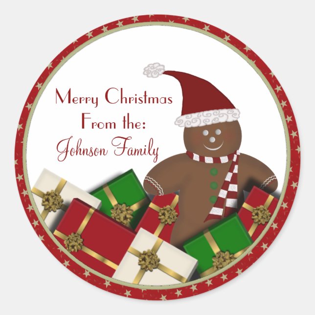 Gingerbread Man Christmas Labels Runder Aufkleber (Vorderseite)