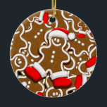 Gingerbread Man Christmas Santa Claus Keramik Ornament<br><div class="desc">Niedliche und festliche Weihnachten,  Gingerbread Man Cookie mit Santa Claus Red Beanie und Stiefel Happy und lächelnd Vector Charakter abgeschieden auf weiß. Original Vector Hi Resolution/Hi Quality Grafik Design Copyright BluedarkArt TheChameleonArt.</div>