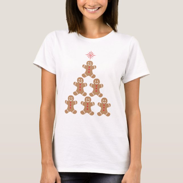Gingerbread Man Christmas Tree Rote Sternenkekse T-Shirt (Vorderseite)